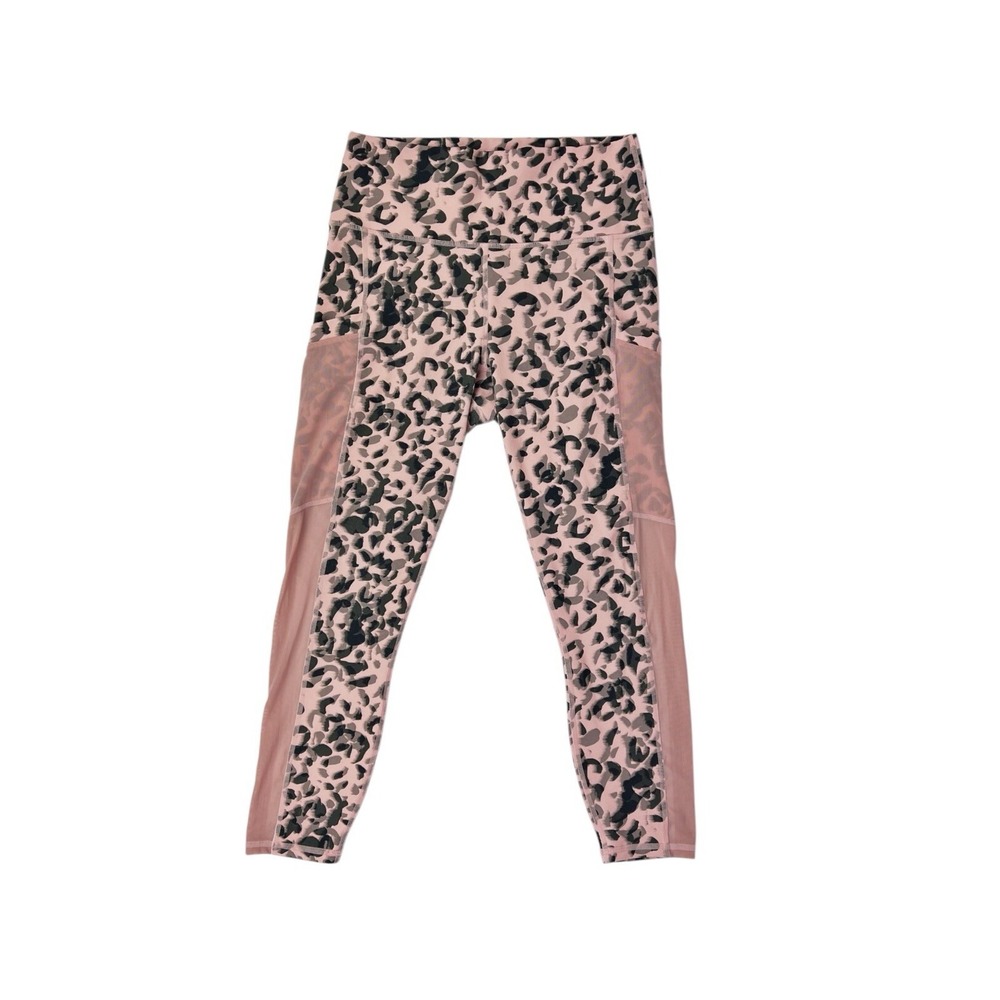 Fabletics PowerHold Mila High Waisted Capri Leggings Pockets Pink Leopard Small
